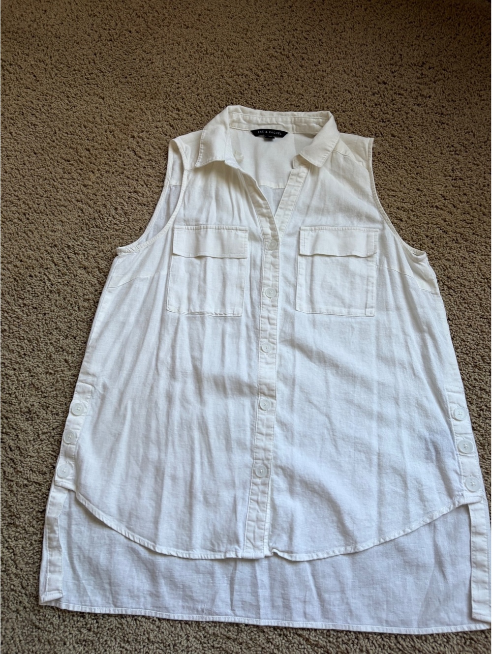 Women's Zac & Rachel white sleeveless shirt i55% linen button down M MEDIUM